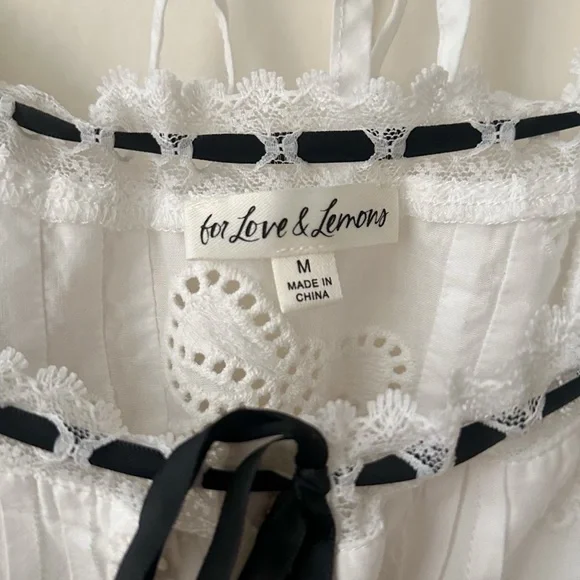 For Love And Lemons Rowan White Eyelet Peasant Blouse with Black Trim - Picture 4 of 5